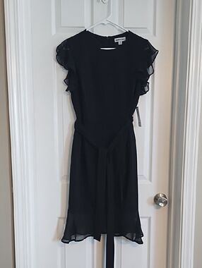 Shelby & Palmer Black Midi Dress with Ruffled Sleeves